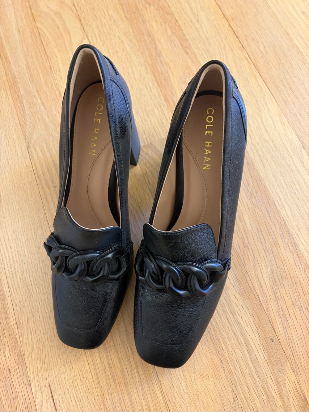 Cole Haan Black Chain-Trim Loafers